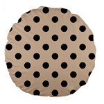 Polka Dots - Black on Pastel Brown Large 18  Premium Flano Round Cushion