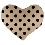 Polka Dots - Black on Pastel Brown Large 19  Premium Flano Heart Shape Cushion