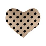 Polka Dots - Black on Pastel Brown Standard 16  Premium Flano Heart Shape Cushion