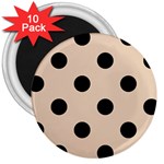 Polka Dots - Black on Pastel Brown 3  Magnet (10 pack)