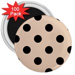 Polka Dots - Black on Pastel Brown 3  Magnet (100 pack)