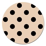 Polka Dots - Black on Pastel Brown Magnet 5  (Round)