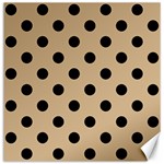 Polka Dots - Black on Tan Brown Canvas 12  x 12 