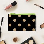 Polka Dots - Tan Brown on Black Canvas Cosmetic Bag (XS)