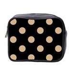 Polka Dots - Tan Brown on Black Mini Toiletries Bag (Two Sides)