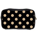 Polka Dots - Tan Brown on Black Toiletries Bag (Two Sides)