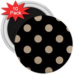 Polka Dots - Khaki Brown on Black 3  Magnet (10 pack)