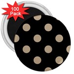 Polka Dots - Khaki Brown on Black 3  Magnet (100 pack)