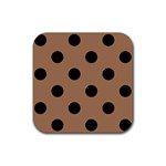 Polka Dots - Black on French Beige Rubber Coaster (Square)