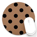 Polka Dots - Black on French Beige Round Mousepad