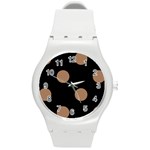 Polka Dots - French Beige on Black Round Plastic Sport Watch (M)