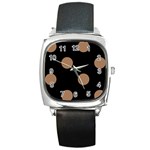 Polka Dots - French Beige on Black Square Metal Watch