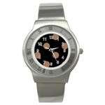 Polka Dots - French Beige on Black Stainless Steel Watch