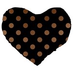 Polka Dots - French Beige on Black Large 19  Premium Heart Shape Cushion