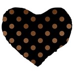 Polka Dots - French Beige on Black Large 19  Premium Flano Heart Shape Cushion