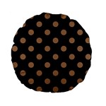 Polka Dots - French Beige on Black Standard 15  Premium Flano Round Cushion