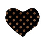 Polka Dots - French Beige on Black Standard 16  Premium Flano Heart Shape Cushion