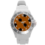 Polka Dots - Black on Brown Round Plastic Sport Watch (L)