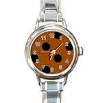 Polka Dots - Black on Brown Round Italian Charm Watch