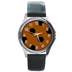 Polka Dots - Black on Brown Round Metal Watch