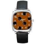 Polka Dots - Black on Brown Square Metal Watch