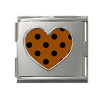 Polka Dots - Black on Brown Mega Link Heart Italian Charm (18mm)