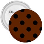 Polka Dots - Black on Chocolate Brown 3  Button