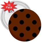 Polka Dots - Black on Chocolate Brown 3  Button (10 pack)