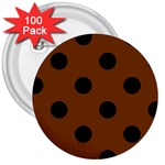 Polka Dots - Black on Chocolate Brown 3  Button (100 pack)