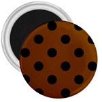 Polka Dots - Black on Chocolate Brown 3  Magnet