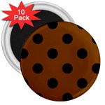 Polka Dots - Black on Chocolate Brown 3  Magnet (10 pack)