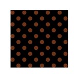 Polka Dots - Auburn Brown on Black Small Satin Scarf  (Square)