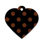 Polka Dots - Auburn Brown on Black Dog Tag Heart (One Side)