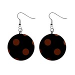 Polka Dots - Auburn Brown on Black 1  Button Earrings