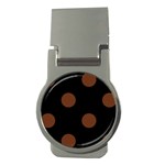 Polka Dots - Auburn Brown on Black Money Clip (Round)