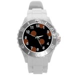 Polka Dots - Auburn Brown on Black Round Plastic Sport Watch (L)