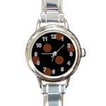 Polka Dots - Auburn Brown on Black Round Italian Charm Watch