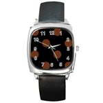 Polka Dots - Auburn Brown on Black Square Metal Watch