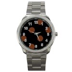 Polka Dots - Auburn Brown on Black Sport Metal Watch