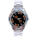 Polka Dots - Auburn Brown on Black Stainless Steel Analogue Watch