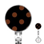 Polka Dots - Auburn Brown on Black Stainless Steel Nurses Watch