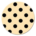 Polka Dots - Black on Peach Orange Magnet 5  (Round)