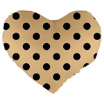 Polka Dots - Black on Sunset Orange Large 19  Premium Heart Shape Cushion