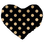 Polka Dots - Sunset Orange on Black Large 19  Premium Heart Shape Cushion