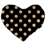 Polka Dots - Sunset Orange on Black Large 19  Premium Flano Heart Shape Cushion