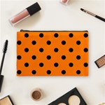 Polka Dots - Black on Orange Cosmetic Bag (M)