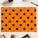 Polka Dots - Black on Orange Cosmetic Bag (XXL)