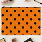 Polka Dots - Black on Orange Cosmetic Bag (XXXL)