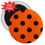 Polka Dots - Black on Safety Orange 3  Magnet (100 pack)