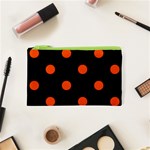 Polka Dots - Tangelo Orange on Black Canvas Cosmetic Bag (XS)